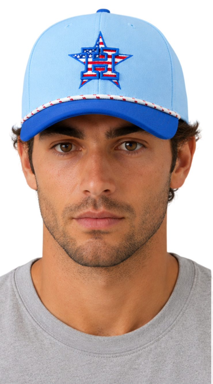 New Era Astros 2025 4th of July 39THIRTY Hat M/L Light Blue Flex Cap MLB New